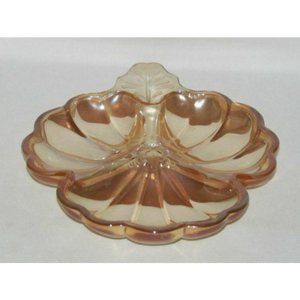 Jeannette Glass DORIC Marigold Iridescent 3-Part Cloverleaf Shaped Candy Dish